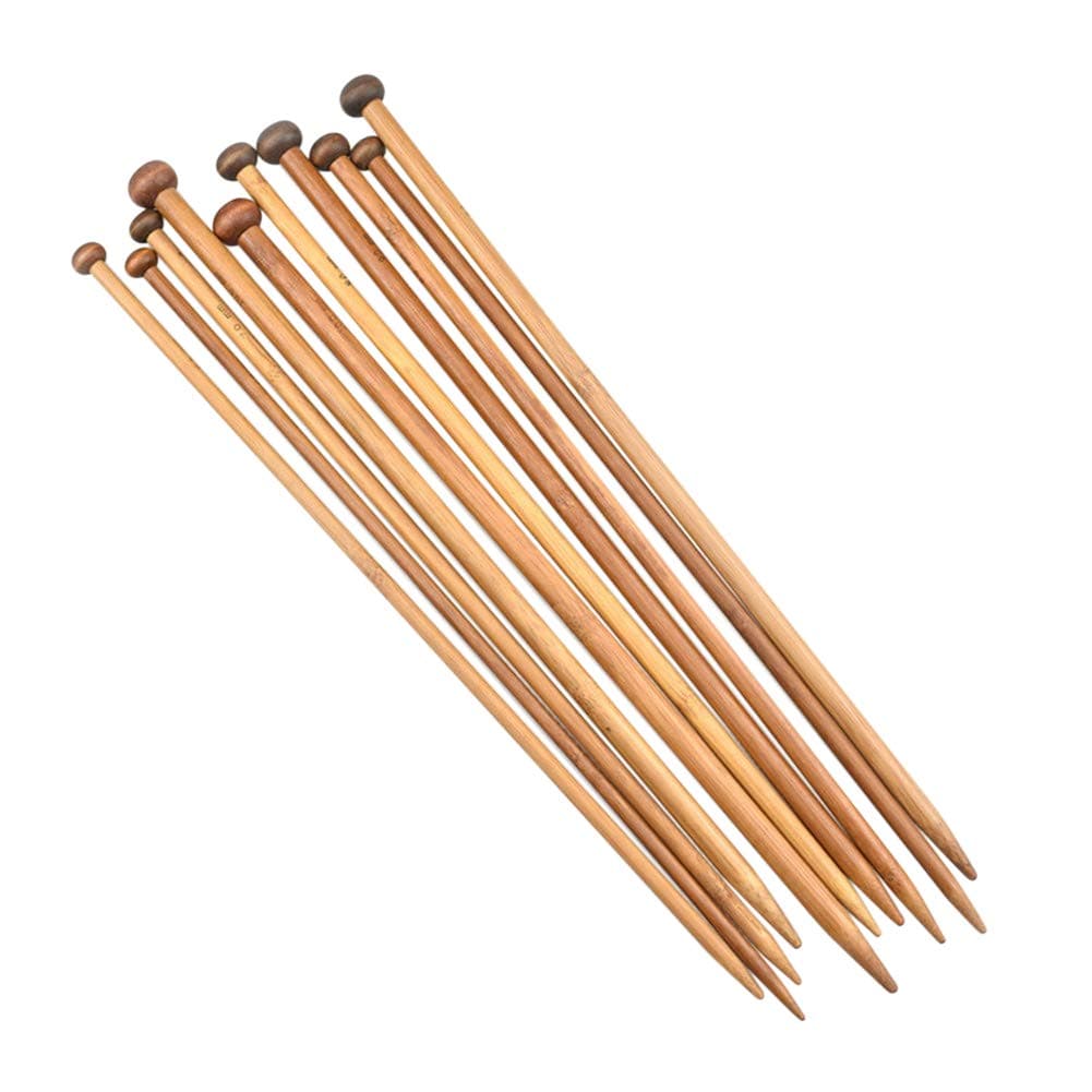 Katech 36 pcs Knitting Needles Single Pointed Bamboo Knitting Needle Set (18 Different Sizes from 2.0 mm to 10.0 mm) Ergonomic Knit Needles Kit DIY Hand Yarn Weave Craft Knitting Tool (35cm Long)
