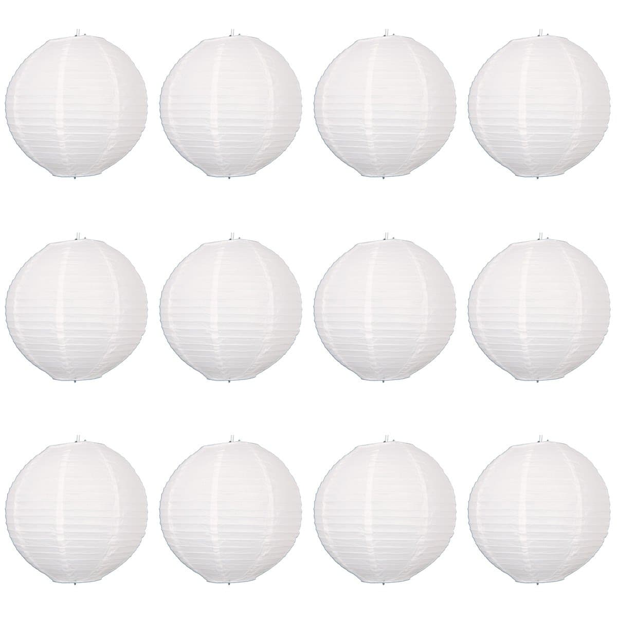 12 x 8" White round paper lantern with wire ribbing - Value pack