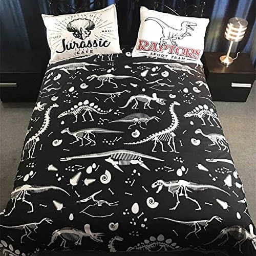 ZMJ Black Bedding Set Dinosaur Skull Bed Sets 3/4PCS Duvet Cover Bed Sheet Pillowcases Full Queen Size(J-BS115) (4 PCS QUEEN SIZE)