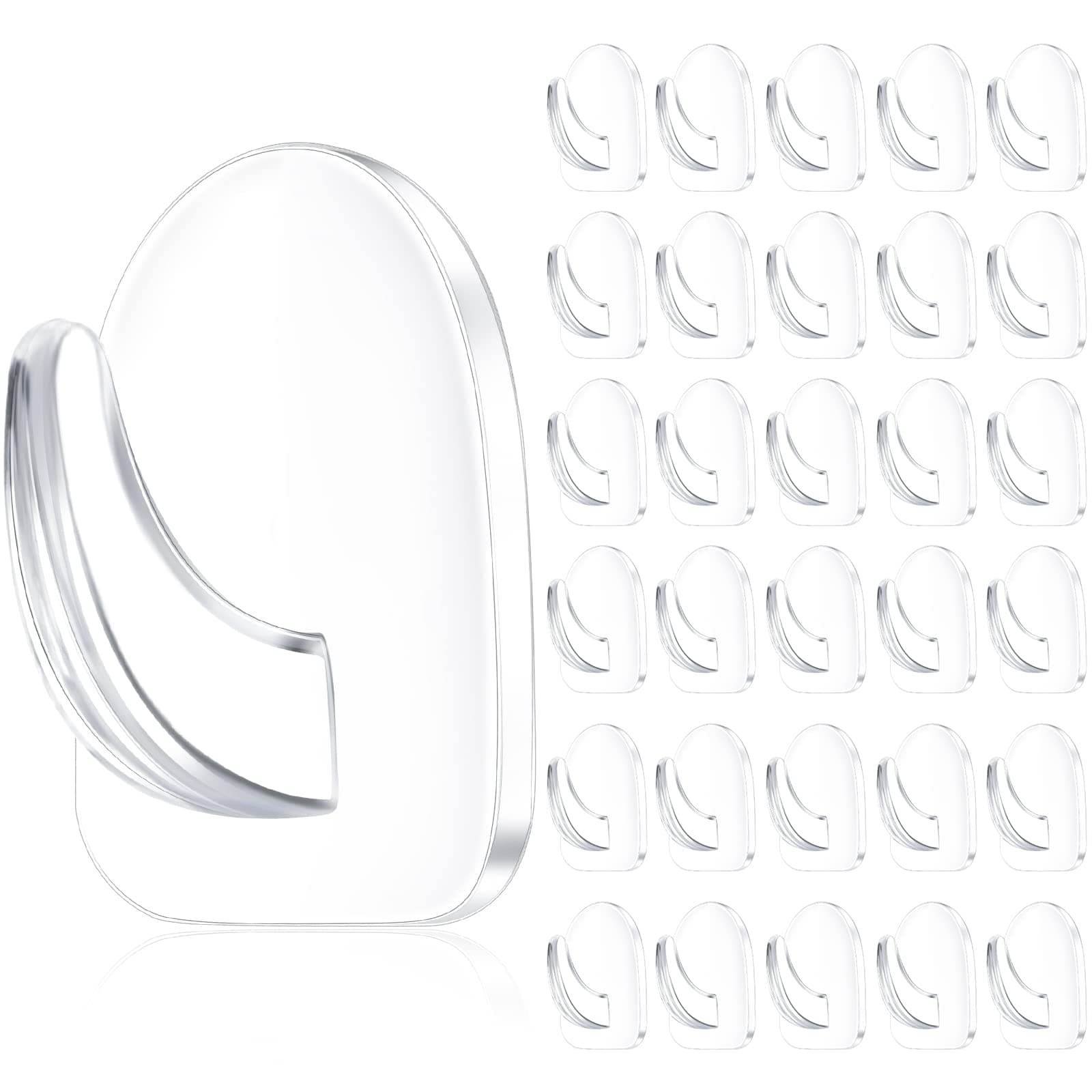Queekay 30 Pieces Clear Adhesive Wall Hooks for Hanging, Transparent Reusable Seamless Hooks Small Acrylic Sticky Hangers with Non Marking Sticker for Kitchen Bathroom Bedroom Office