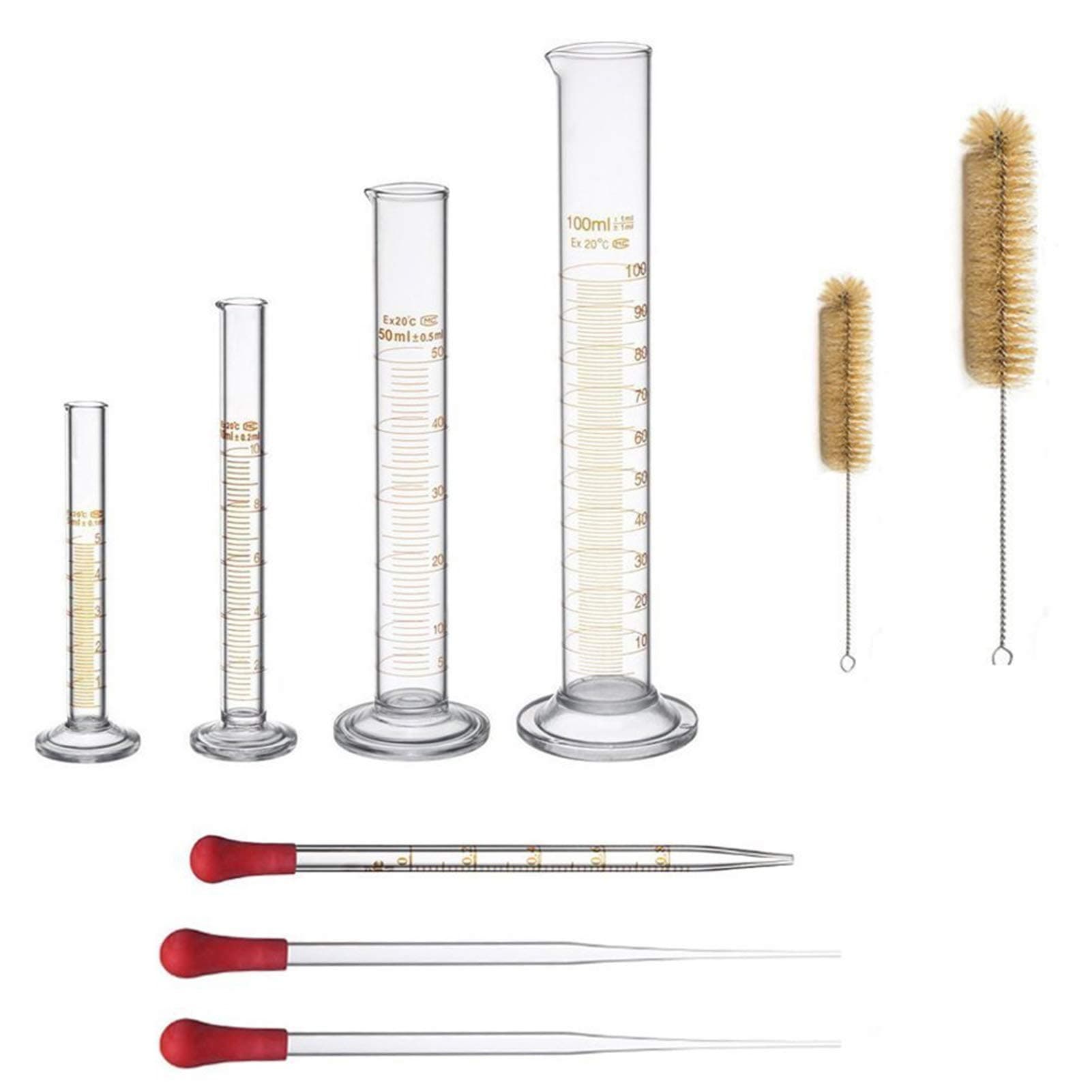 Thick Glass with 2 Brushes Graduated Measuring Cylinder Set (5ml 10ml 50ml 100ml)