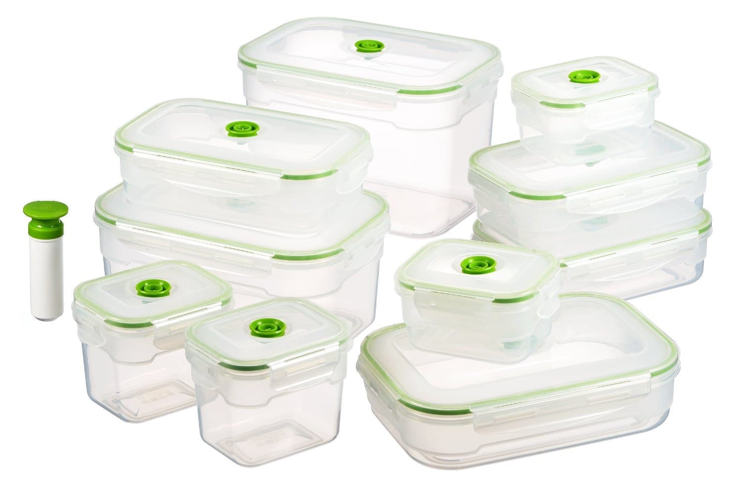 Vacuumsaver air&liquid tight food storage containers, set of 10 + pump