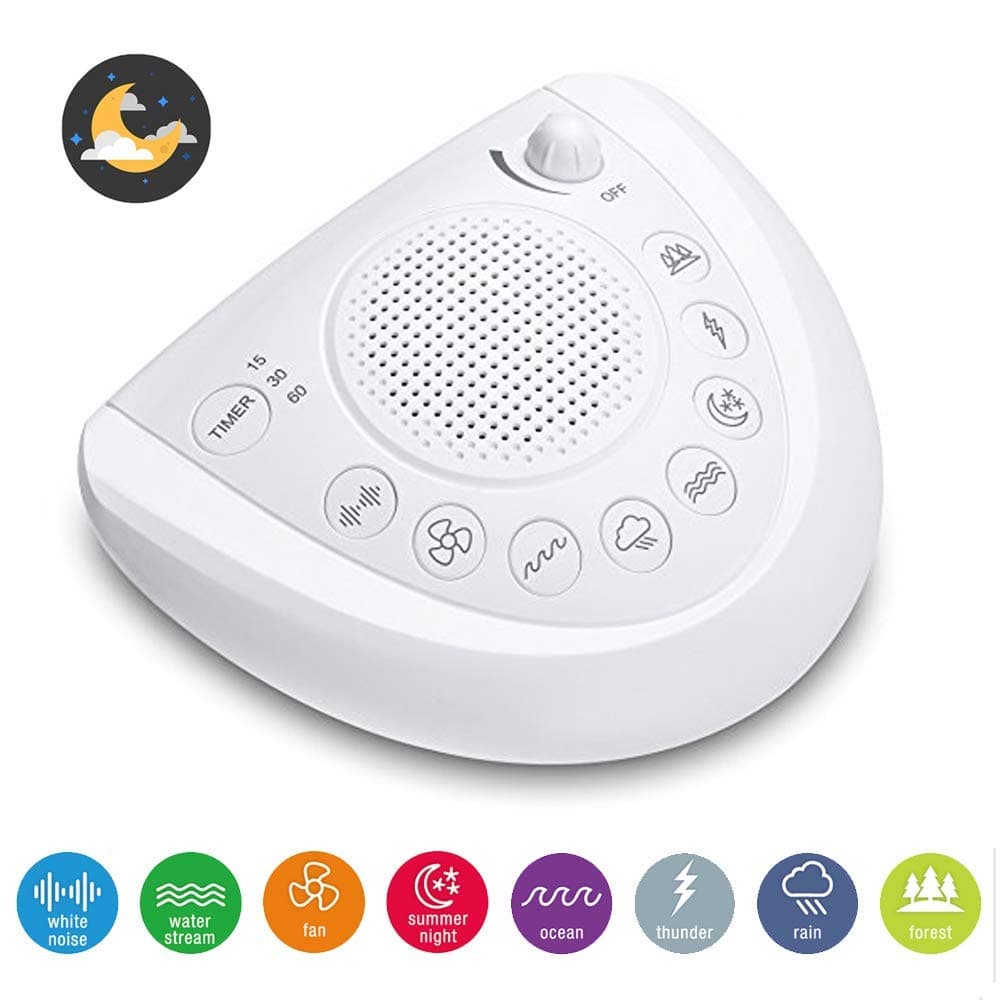 White Noise Sound Machine, Sleep Relax Sound Machine with 8 Soothing Nature Sounds,Ocean,Wave,Rain,Forest Sound,3 Auto-Off Timer Option,Battery or Adapter Operated-White