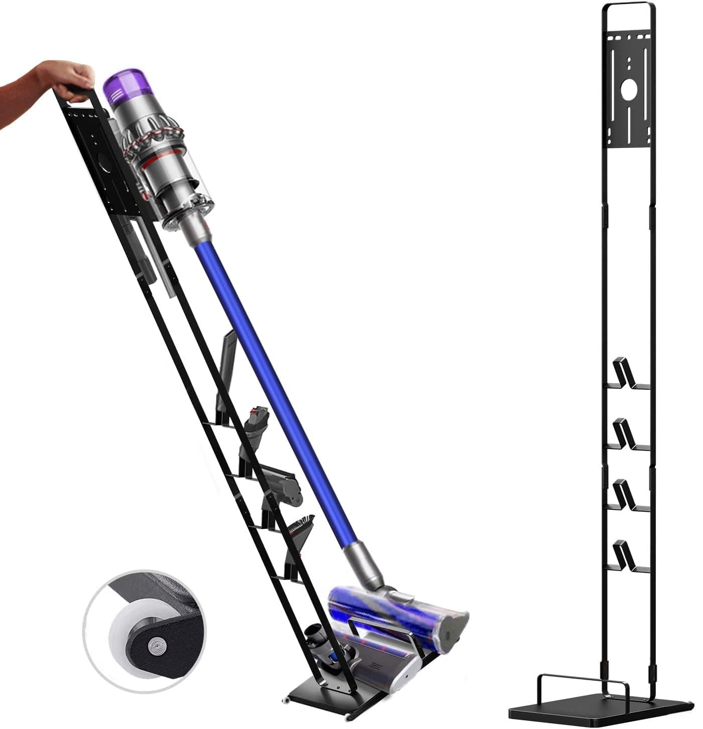 Foho Stand Compatible for Dyson Gen5 V15 V12 V11 V10 V8 V7 V6 Cordless Vacuum Cleaners, Stable Metal No-Drill Wall Floor-Standing Storage Bracket Holder Multi-Accessory Organiser with Casters