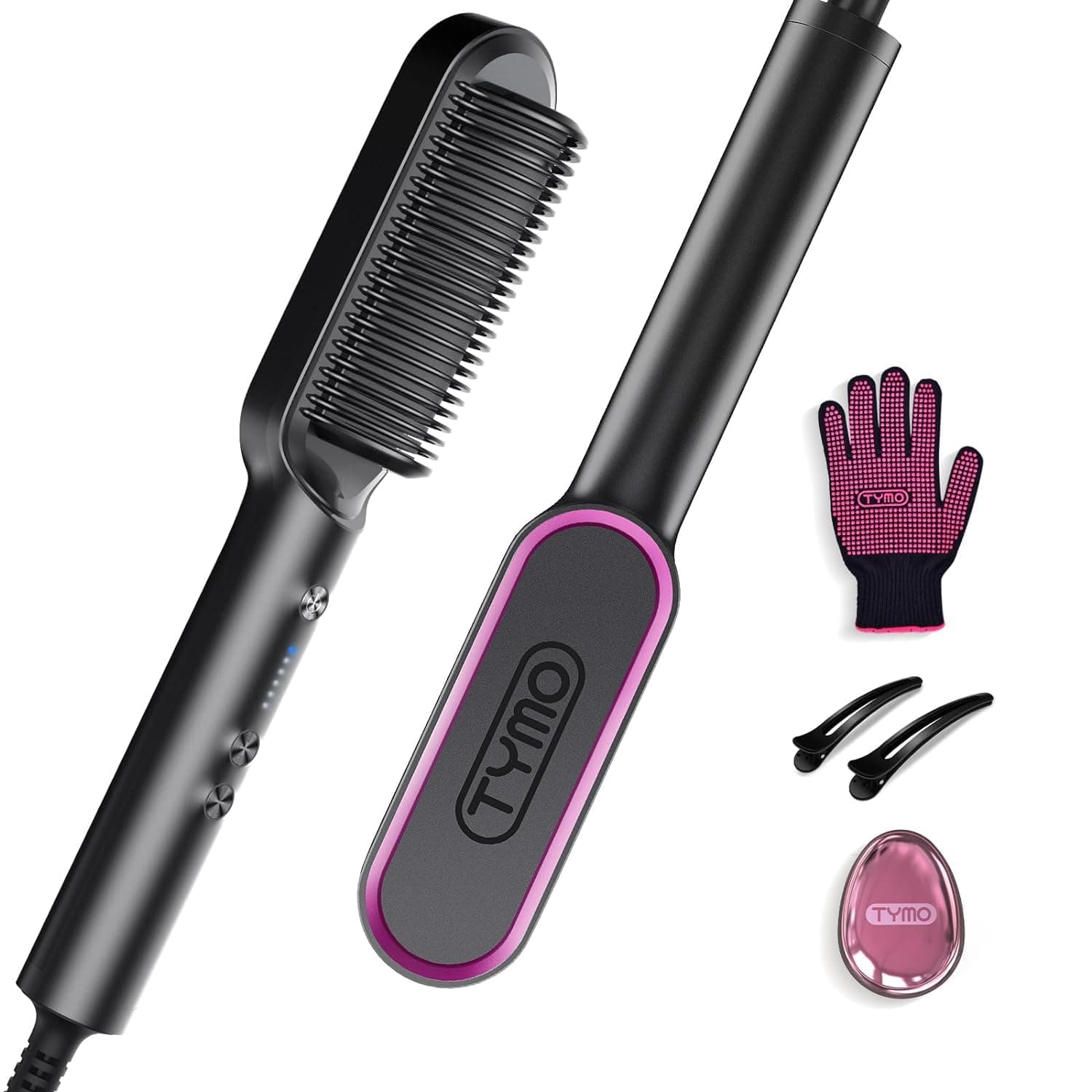 – Hair Straightener Brush UK, Flat Iron and Hair Brush 2-in-1, Anti-Scald, Fast Heating, 5 Temp Settings (130℃-210℃), Professional Salon at Home, Wider Comb for Even Straightening, Black