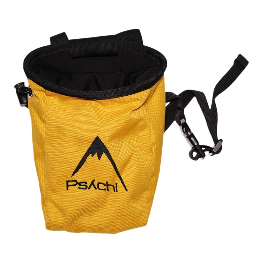 Psychi Chalk Bag for Rock Climbing with Rear Zip and Waist Belt (Gold/Yellow)