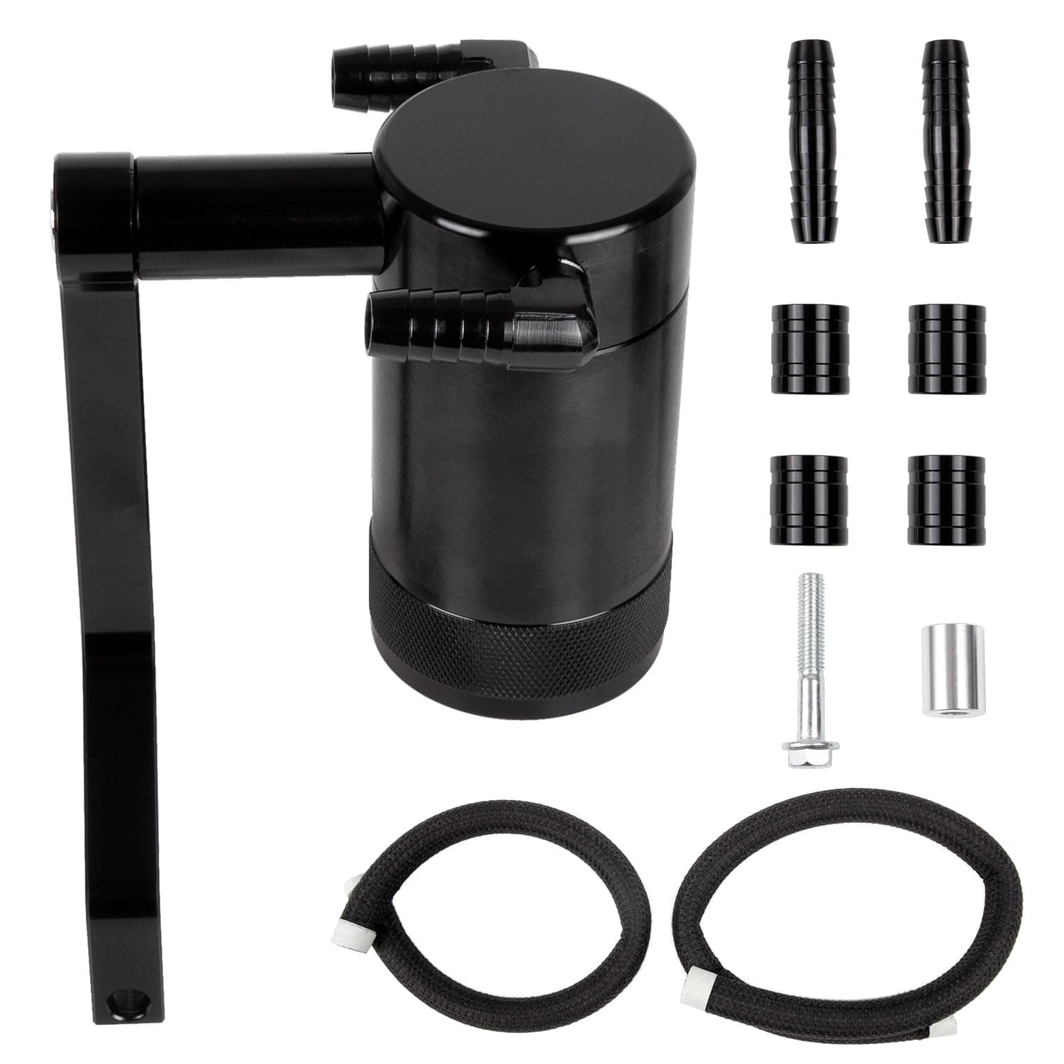 RANSOTO Oil Catch Can 5.7L 6.4L HEMI Compatible with 2011-up Dodge Charger Challenger Chrysler 300 Jeep Grand Cherokee, Z-Bracket Tech and Billet Aluminum Oil Separator Tank (Black)