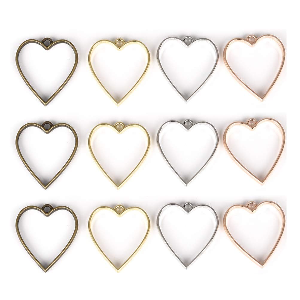 OBSEDE Heart Frame Pendants Bezel Charms Open Back Bezel Hollow Mold Pressed Flower for Resin Earring Necklace 20pcs