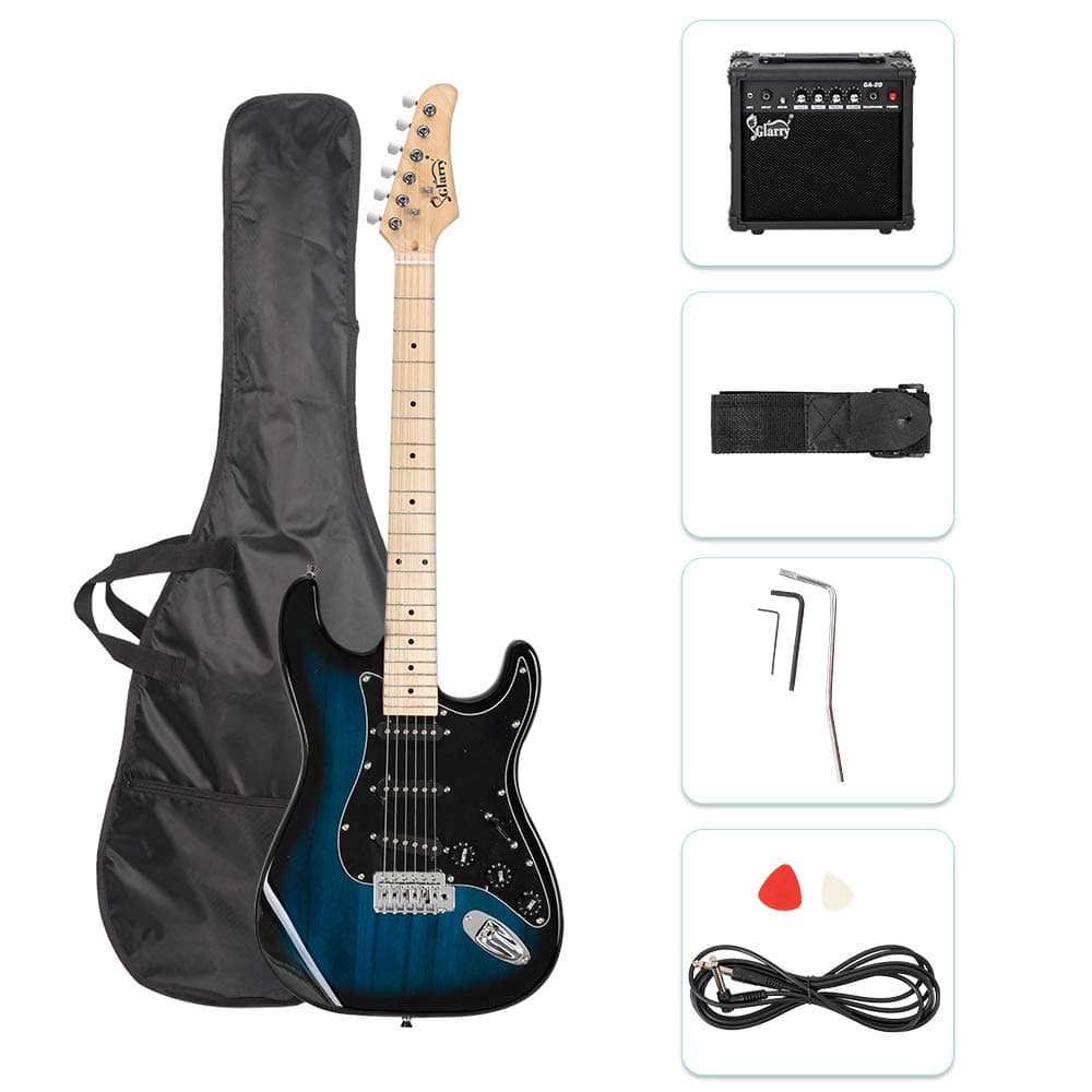 GLARRY Full Size Electric Guitar for Music Lover Beginner with 20W Amp and Accessories Pack Guitar Bag (Dark Blue)