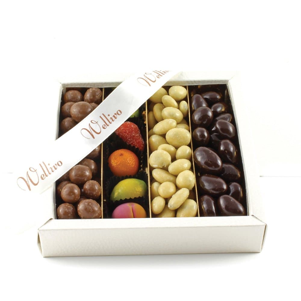 Wellivo Amor Chocolate Nuts Gift Box- Chocolate Covered Almonds Hazelnuts marzipans Yogurt Raisins Eastre Gift