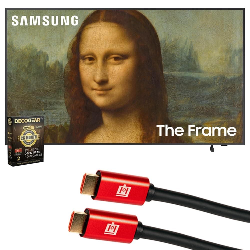 Samsung QN55LS03BA 55 inch The Frame QLED 4K UHD Quantum HDR Smart TV + Deco Gear 4K HDMI 2.0 Cable w/Pure Copper Conductors x2 & CPS Exclusive 26 Month Protection Pack Bundle (BEACH-CPS-261500)