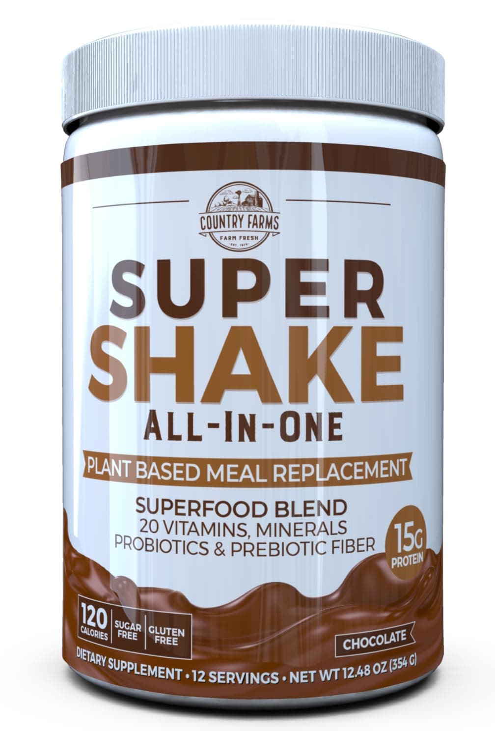 All-in-One Super Shake Meal Replacement Dietary Supplement with Superfoods, Vitamins, Probiotics and Prebiotics, 12 Servings, Chocolate, 12.48 Oz