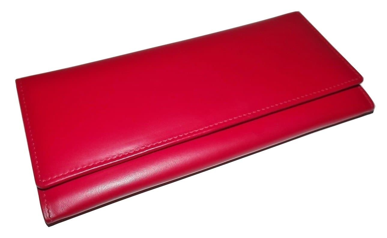 Italia Leather Women's Slim RFID Blocking Clutch Wallet with Snap Closure Red