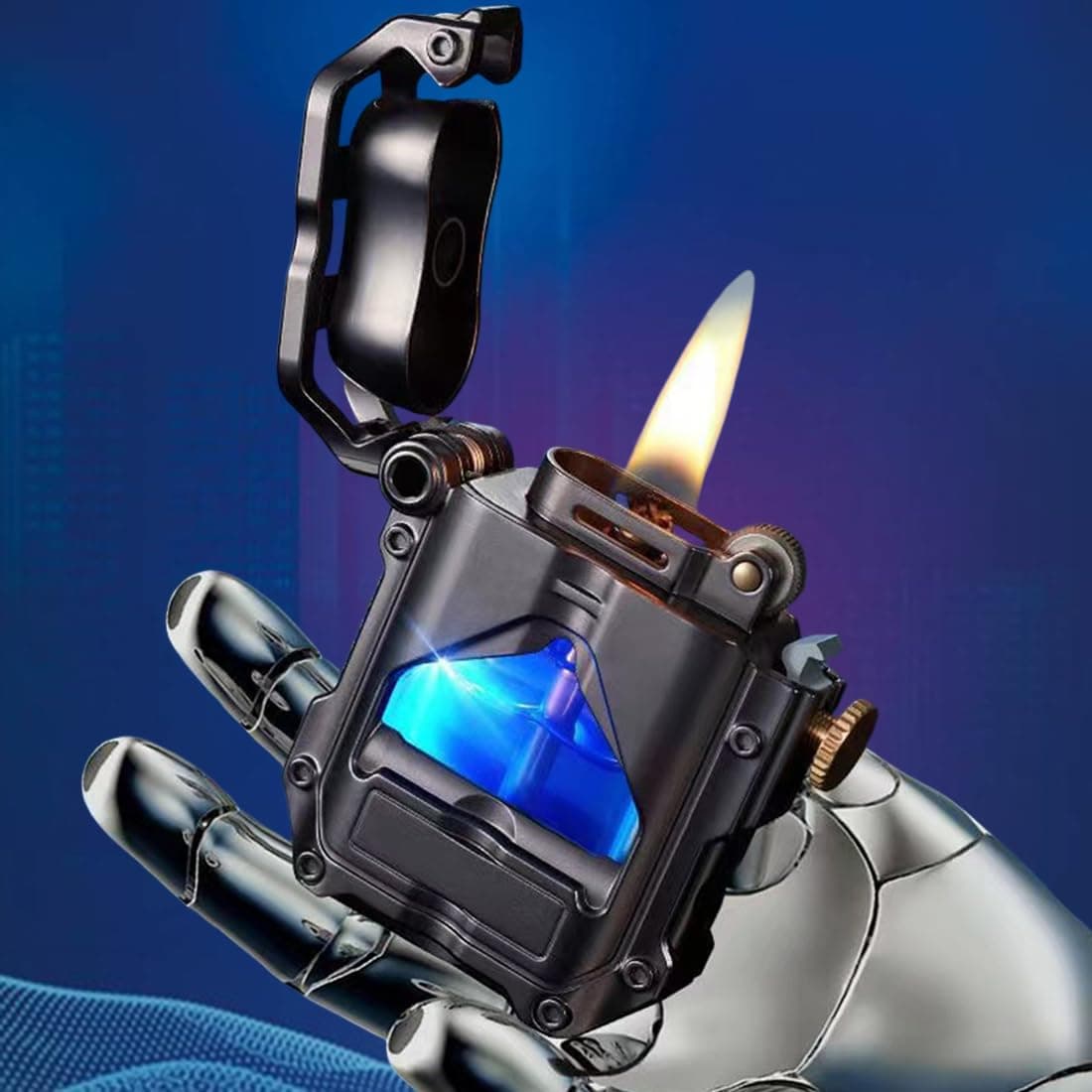 Trench Lighter Kerosene Metal Lighter, Vintage Wheel Lighter, Cool Windproof Lighter with Visible Window, Unique Birthday Choice for Men Dad Husband (Fuel Not Included)