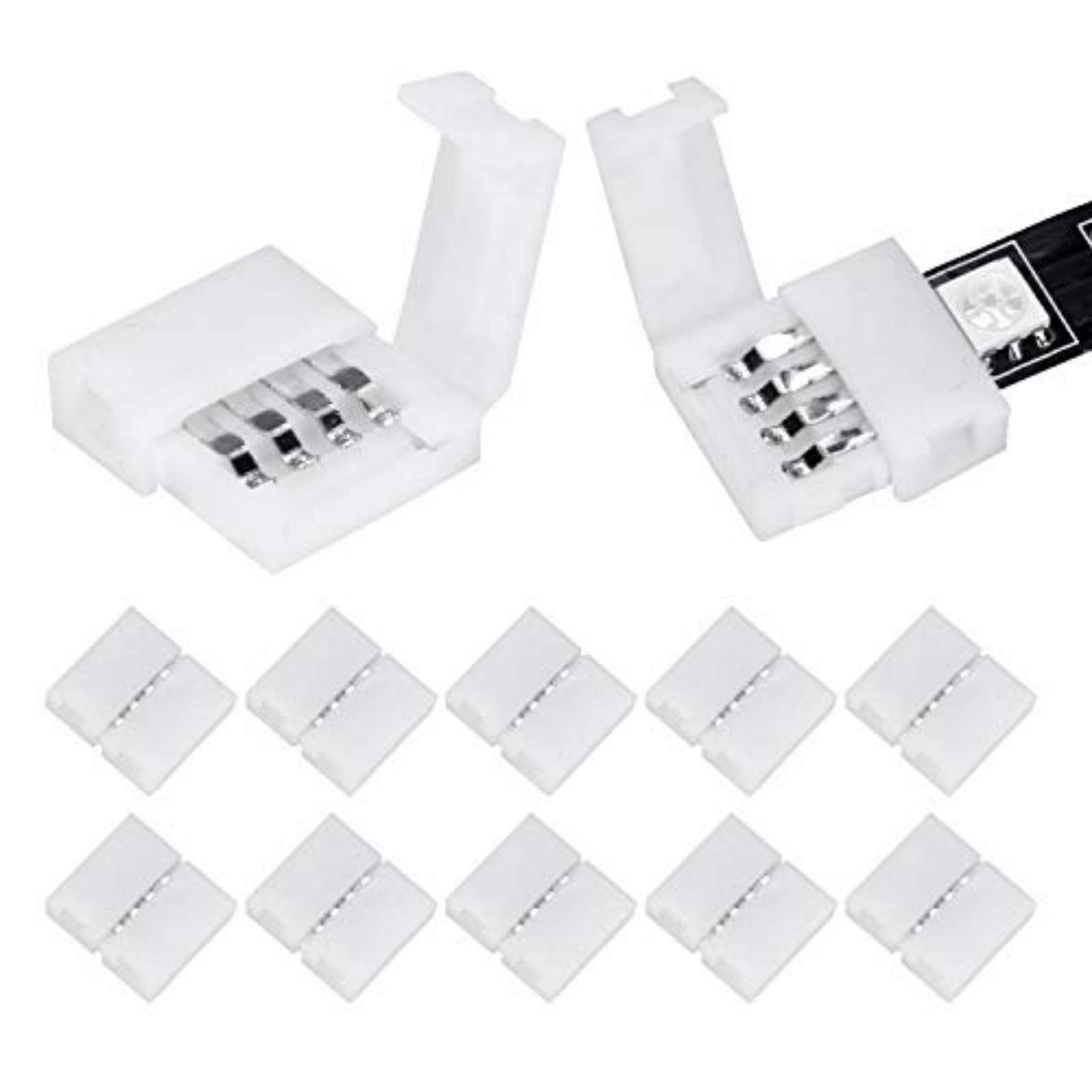 10Packs 4-Pin RGB LED Light Strip Connectors 10mm Unwired Gapless Solderless Adapter Terminal Extension
