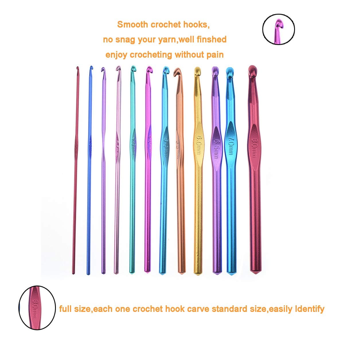 KOKNIT Crochet Hook Set 63pcs with Ergonomic Handles 2mm-6mm Comfort Grip for Arthritic Hands,Aluminum Handle Crochet Hooks Knitting Needles Size from 2mm-8mm,Contains All Accessories