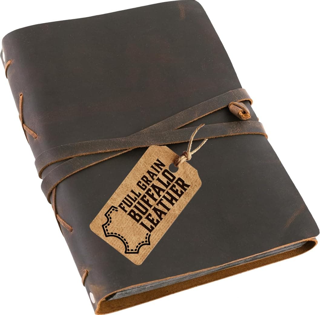 MOONSTER® Leather Photo Album Scrap Book – Handcrafted Full Grain Buffalo Leather Scrapbook & Photo Albums for Photos with Leather Strap – Beautiful Handmade Wedding Photo Album Book, Photo Book