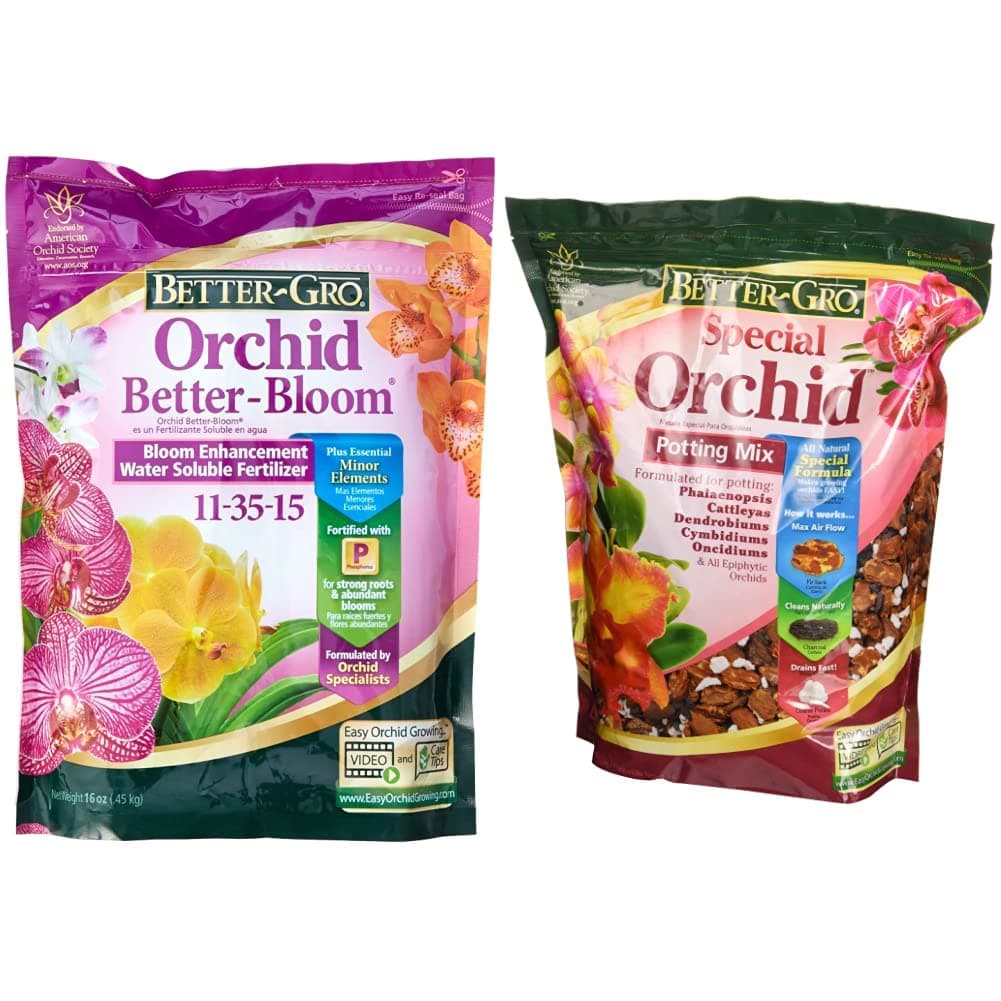 Company 8305 Better Gro Orchid Plus Bloom Booster Fertilizer, 16-Ounce & 50000 Better Gro Special Orchid Mix, 4-Quart