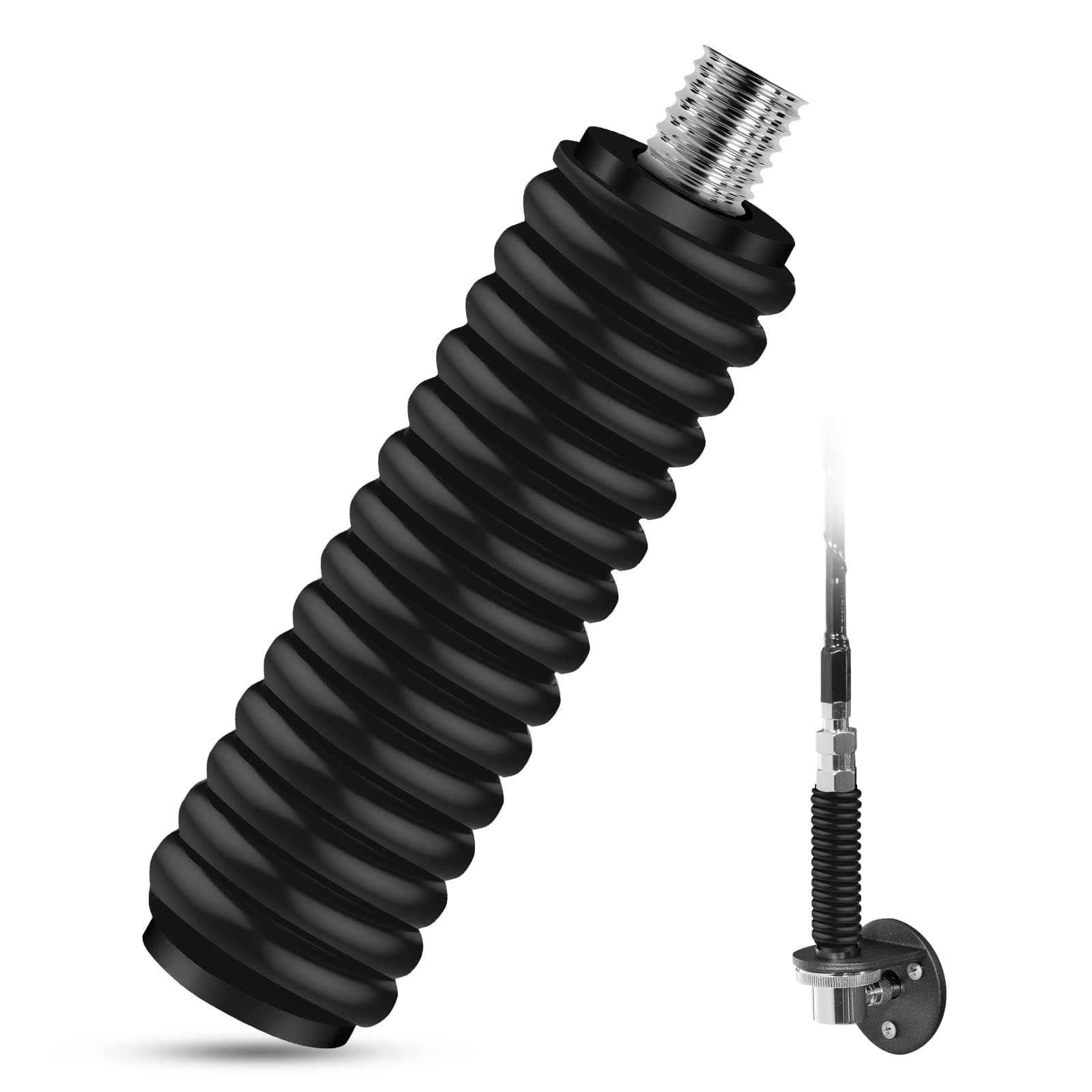 SS-3H CB Antenna Spring, Stainless Steel Heavy Duty CB Radio Antenna Mount Spring, Spring to Fit Mobile/in-Vehicle CB Radio Antenna Mount Up to 60" Long and 3/8" X 24 Thread (Black)