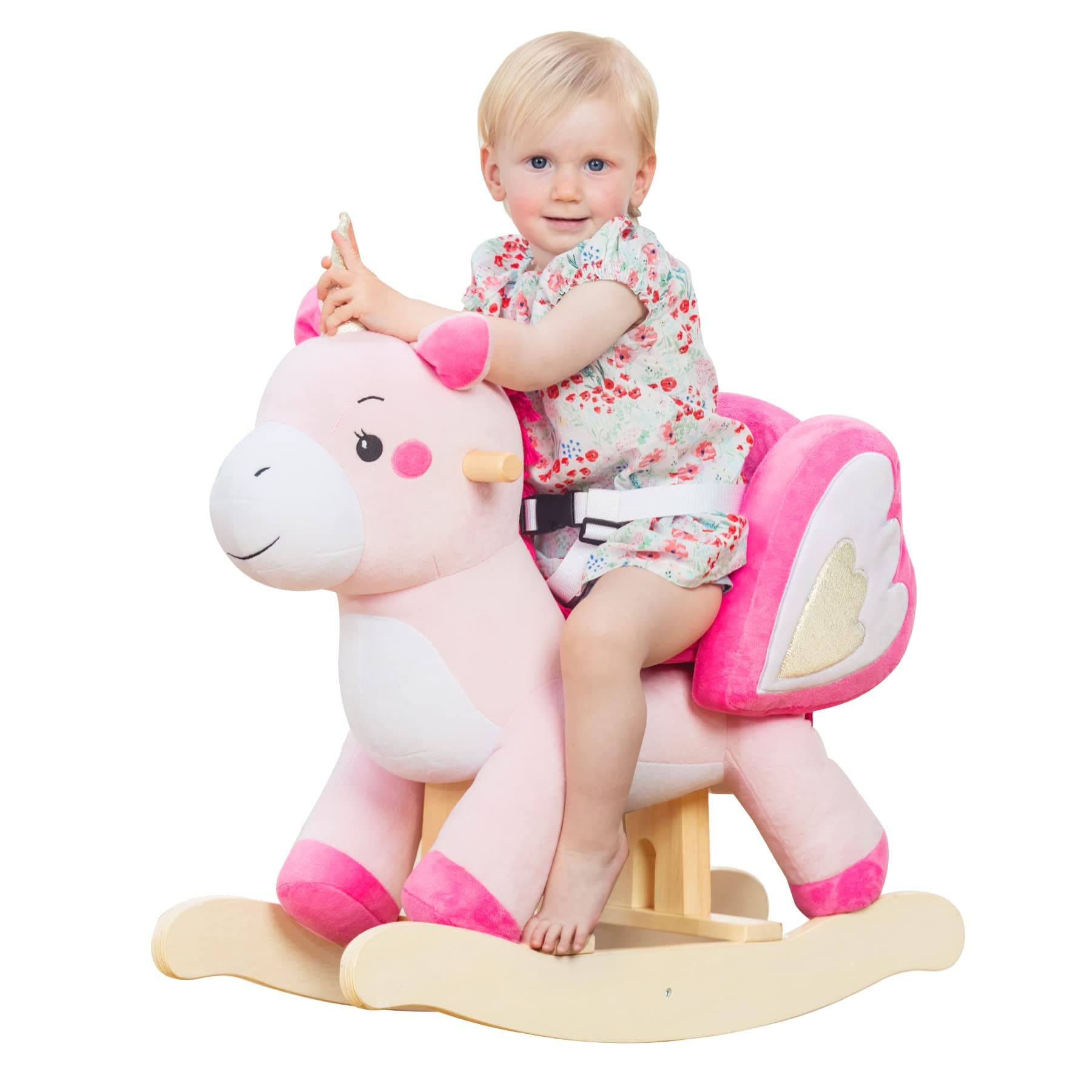 labebe - Baby Horse Rocking Chair, Pink Unicorn Rocking Horse, Toy Rocking Horses for Girls 1-3 Years, Children's Rocking Horse, Children Plush Swing Horse, Wooden Rocking Horse