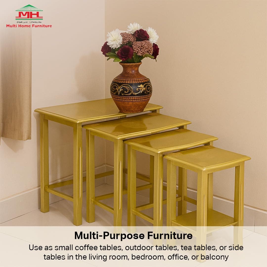 Multi Home Furniture Golden Nesting Table Set of 4 – Elegant Modern Space-Saving Coffee Table Design for Living Room Furniture, Bedroom, and Office – Stackable Outdoor Table and Coffee Corner Table