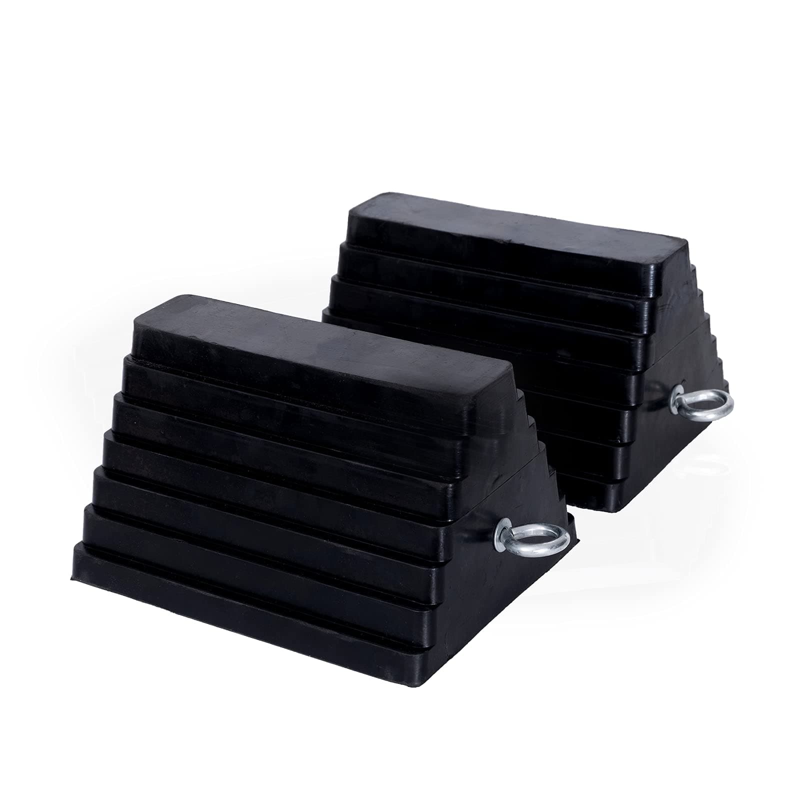 Wheel Chocks Rubber Heavy Duty Wheel Chocks for Travel Trailers with Eyebolt 9.06" x 7.87" x 5.51" 2 Pack（Highlight Black）