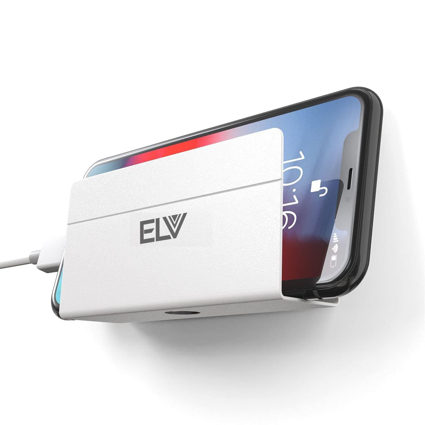 Elv Wall Mount Mobile Holder, Mobile Stand for All Smartphones with Strong Adhesive Strips, Compatible with iPhone, Smartphone and Mini Tablet - White, Black