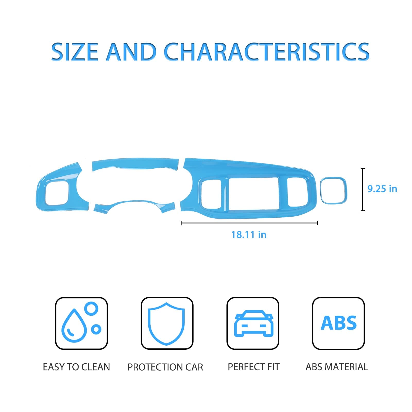 JWWY for Charger Center Consoles Dash Board Trim for 2015-2022 Dodge Charger, ABS Light Blue 5pcs