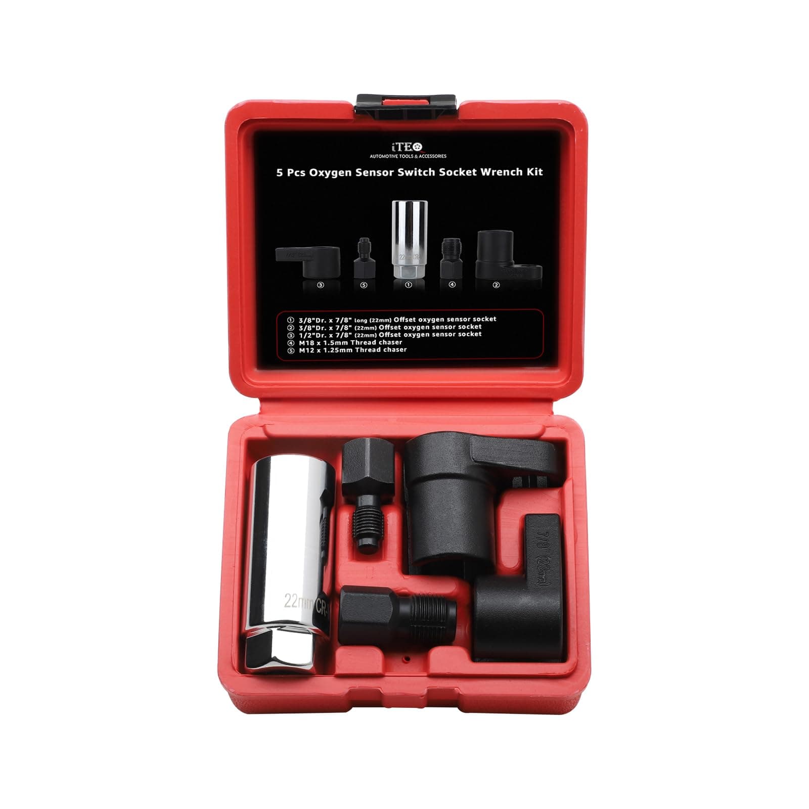 5 Pcs Automotive Oxygen Sensor Socket Wrench Removal Tool and Thread Chaser Set