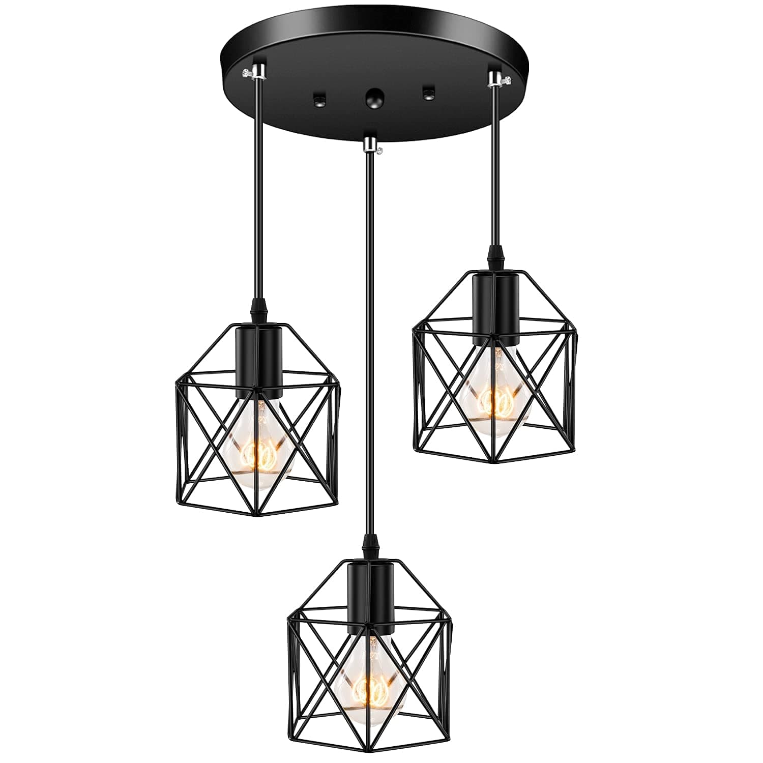 Industrial Pendant Lighting E27 Base Edison Metal Caged Vintage Hanging Pendant 3-Lights Rustic Pendant Light Fixture for Kitchen Dining Room Bar Hotel