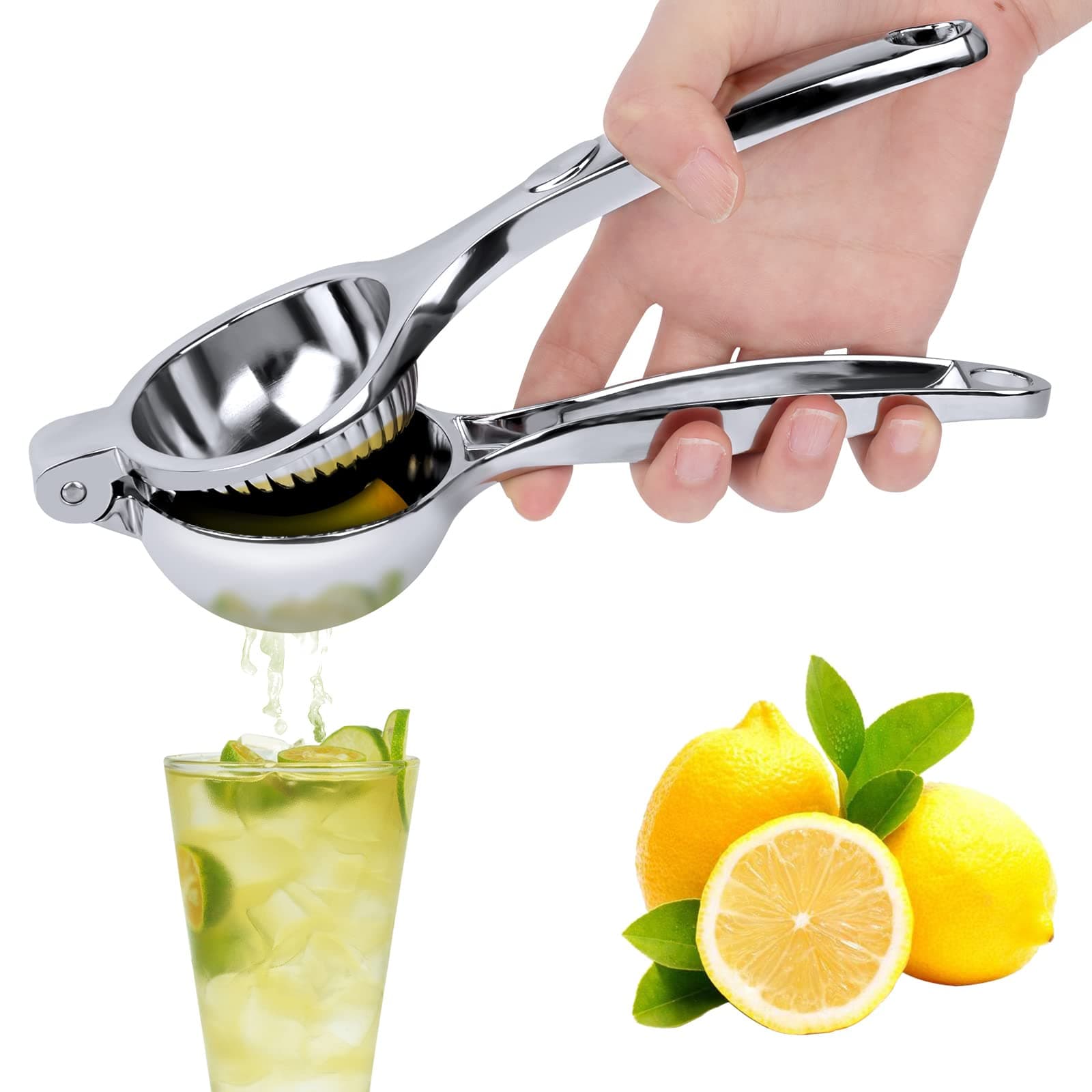 JOPHEK Manual Citrus Juicer, Manual Lemon Squeezer, Manual Lemon Lime Juicer in Premium Stainless Steel, 7 cm Diameter Lemon Squeezer for Kitchen, Bar, Restaurant - Silver