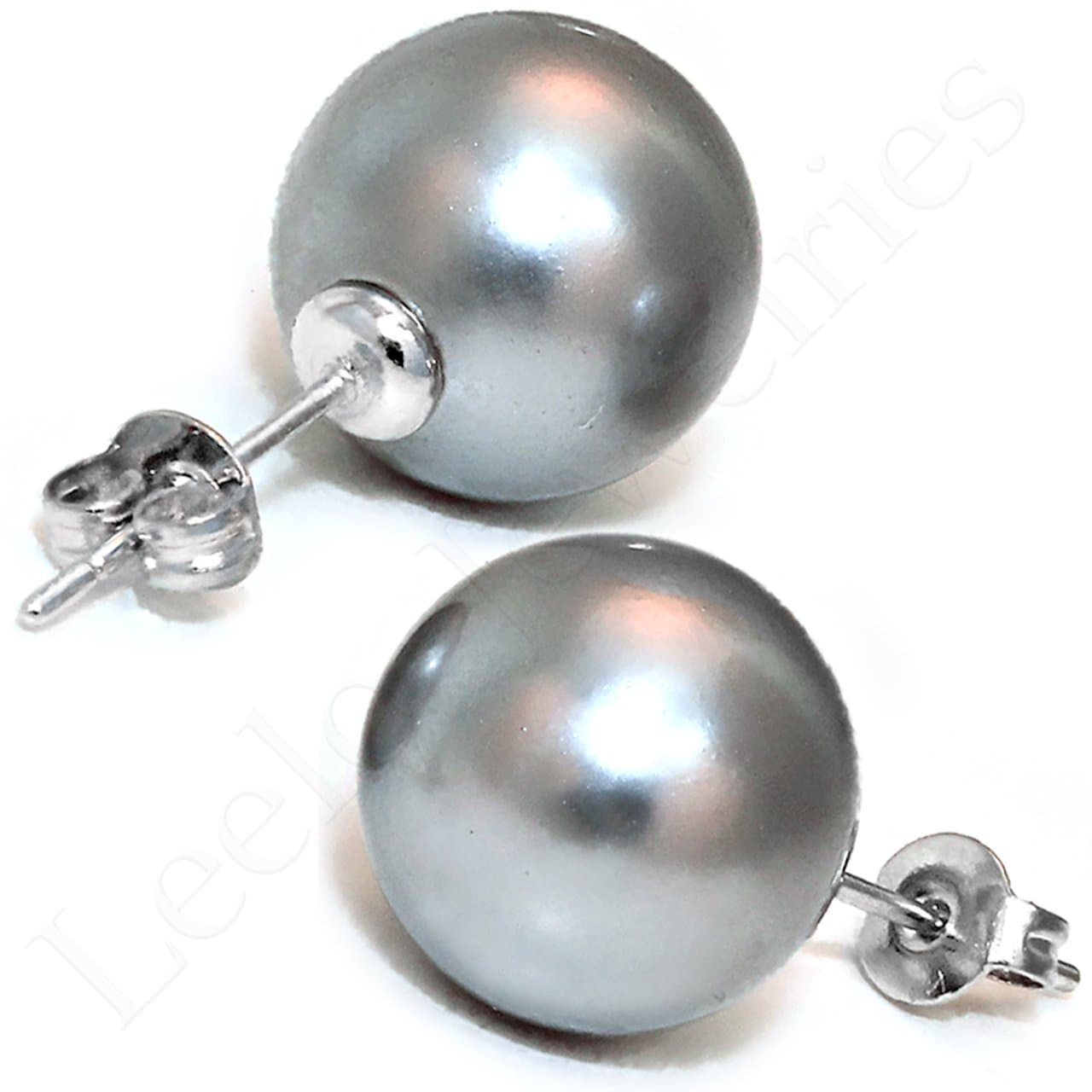 12mm Round Charcoal Shell Pearl Stud Earrings
