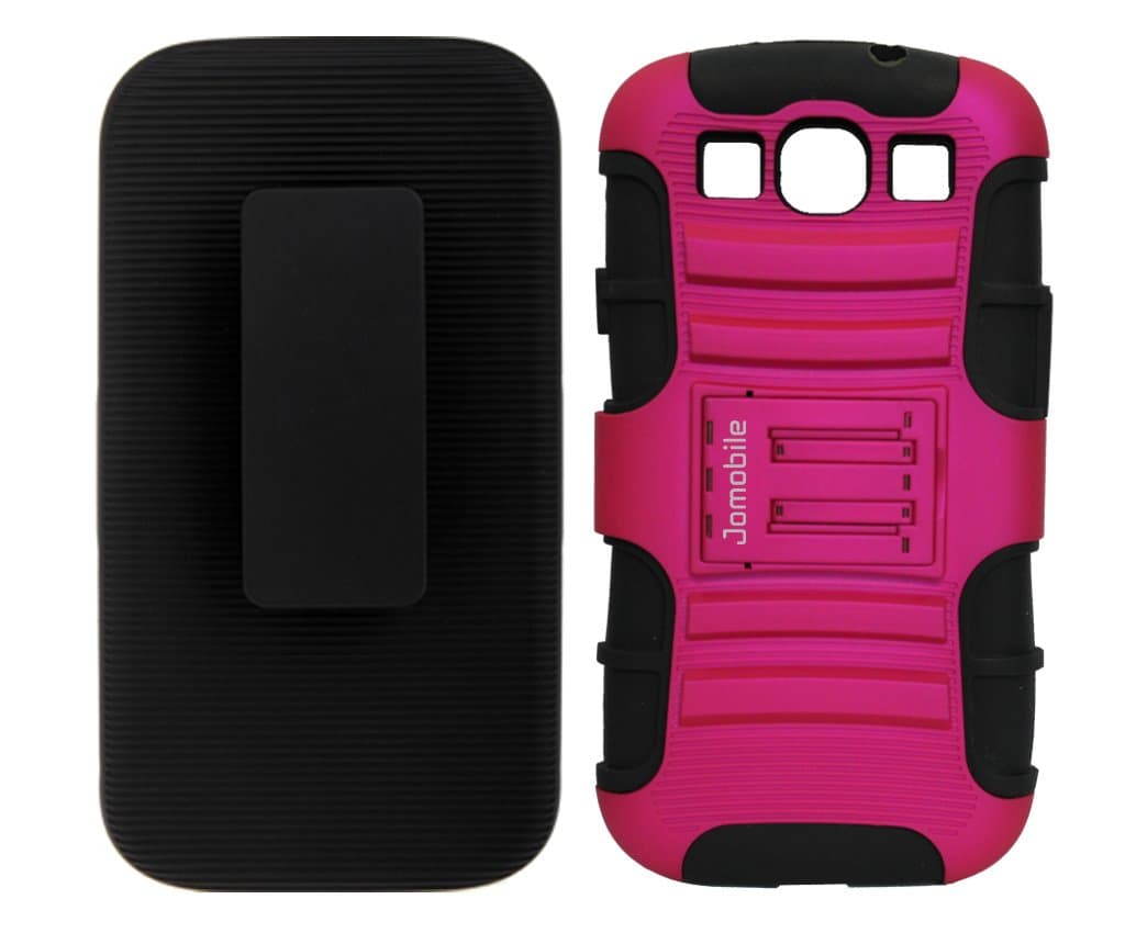 JoMobile Rugged Heavy Duty Kickstand Case Cover with Belt Clip and Screen Protector + Stylus Pen For Samsung Galaxy S3 S III i9300 (Pink/Black)