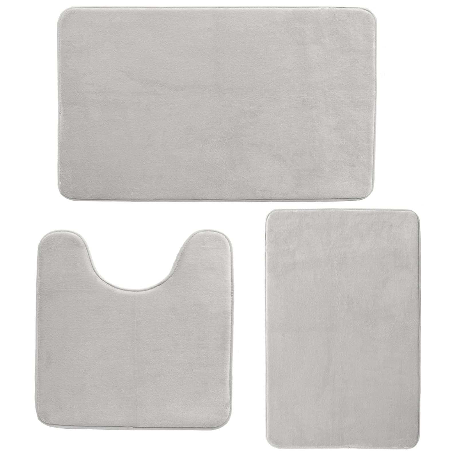 RUN HELIX Bath Mat 3 Piece, Non Slip Ultra Absorbent,Silver Grey Bathroom Rugs