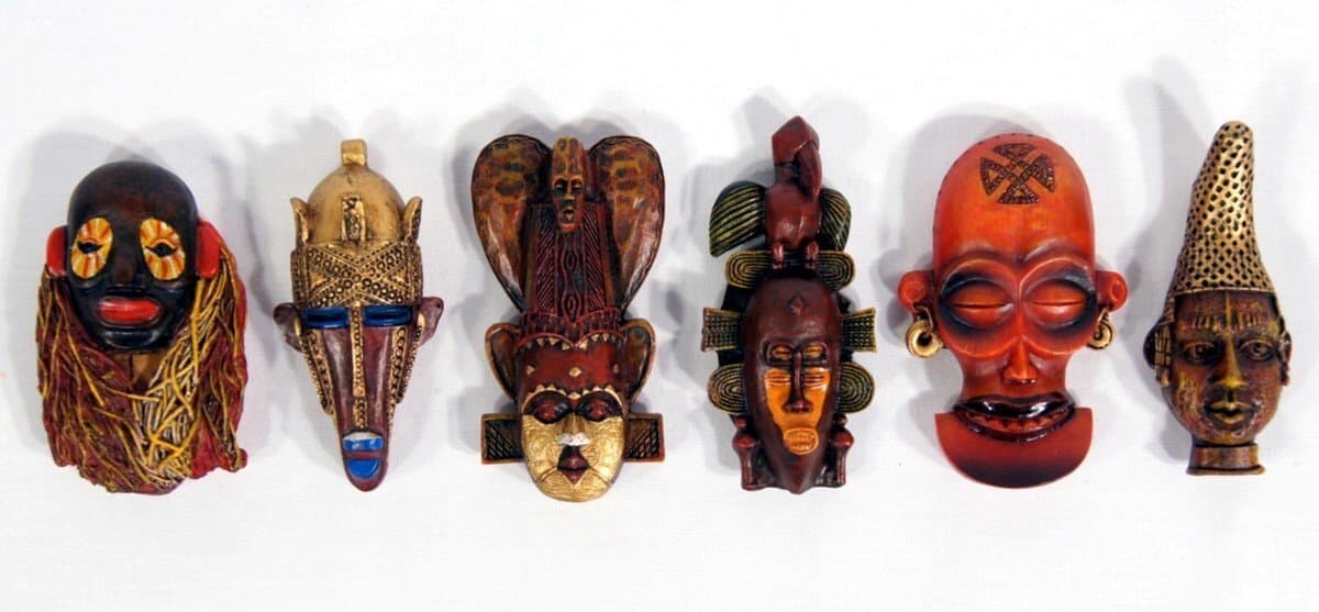 Handpainted Poly Stone African Mask Arts Assorted Magnet (Set of 6 B)
