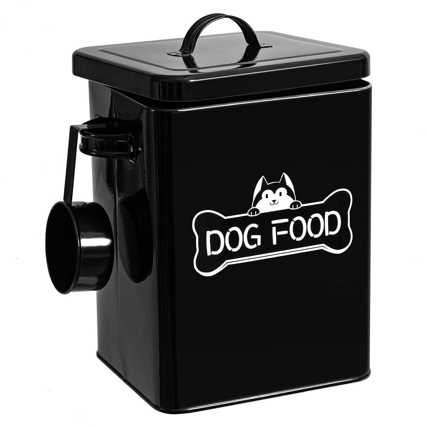Cat and Dog Food Storage Container with Serving Scoop - Airtight Pet Food Storage with Lid, Farmhouse Dog Treat Container, Great Gift for Dog Owners, Black