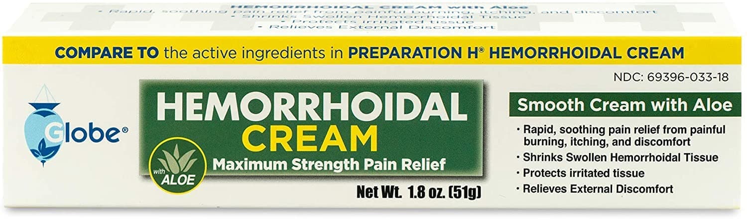 Globe Hemorrhoidal Cream, Phenylephrine HCl, Pramoxine with Aloe, Relief from Burning, Itching and Discomfort of Hemorrhoids, 1.8 Ounces