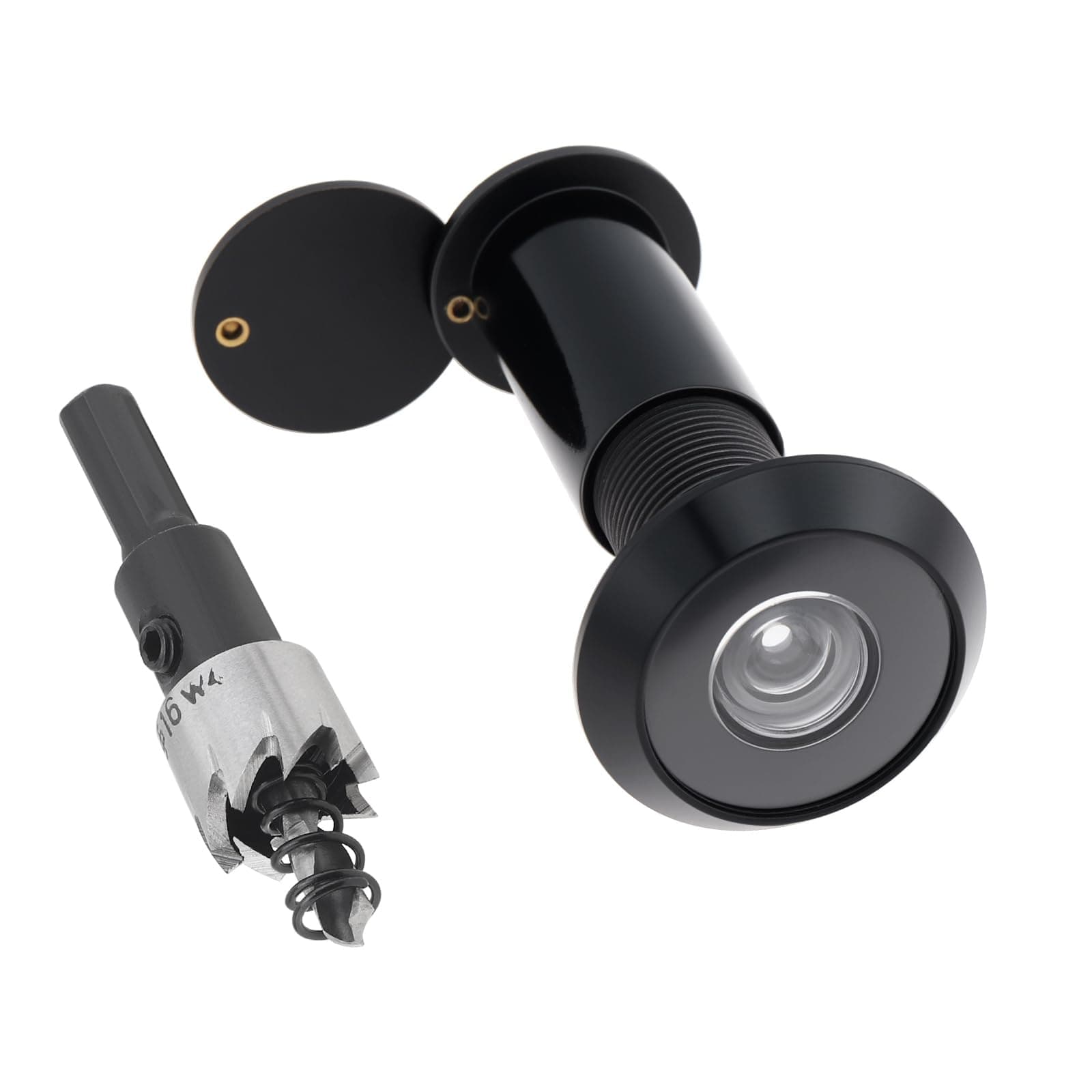 Door Viewer, 16mm Brass Door Spy Hole with 16mm (5/8") Drill Bit for 35mm to 60mm (1-3/8" to 2-3/8") Doors, 200 Degree Door Peephole with Privacy Cover (Black)