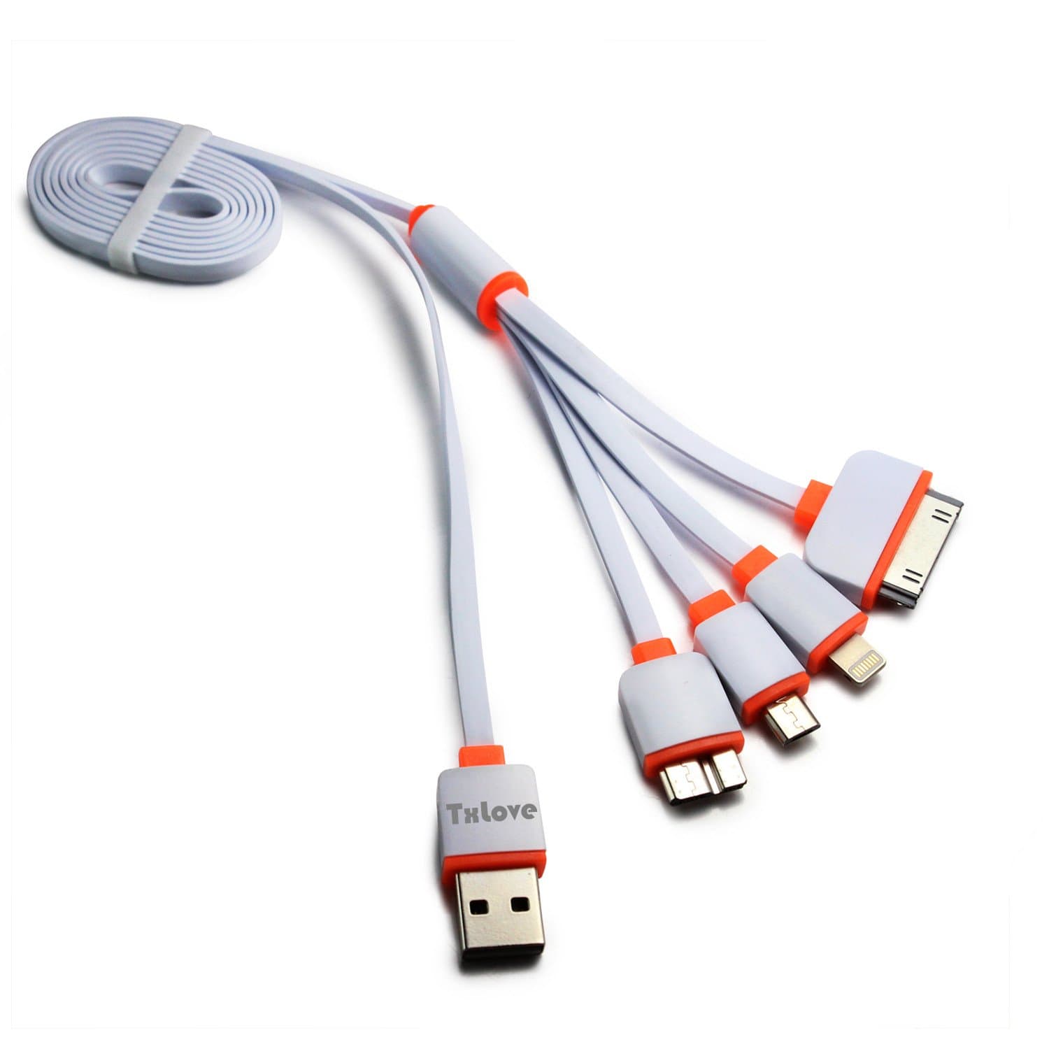 cable life TxLove 4 in 1 Multiple Adjustable USB Adapter Charging Cable Connector And Micro USB for iPhone 6, 6 Plus, 5 / 5S / 5C, iPad 4th Gen, iPad Air, iPad Mini, iPod touch 5th Gen, iPod Nano 7th Gen, Samsung Galaxy S5 and Samsung Galaxy Note 3 (orange with white)