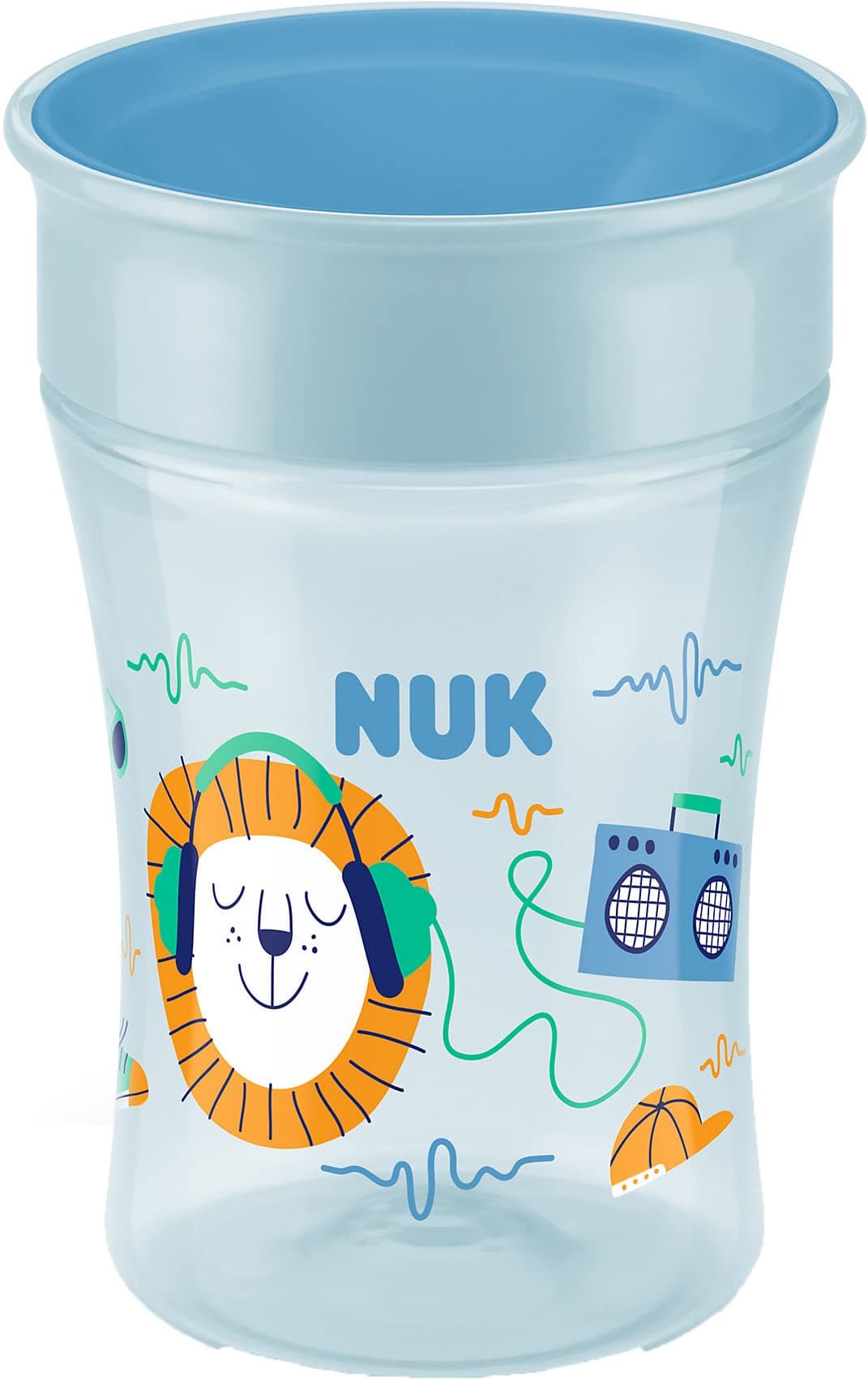 NUK Magic Cup Sippy Cup | 360° Anti-Spill Rim | 8+ Months | Leak-Proof & BPA-Free | 230 ml | Blue Hedgehog