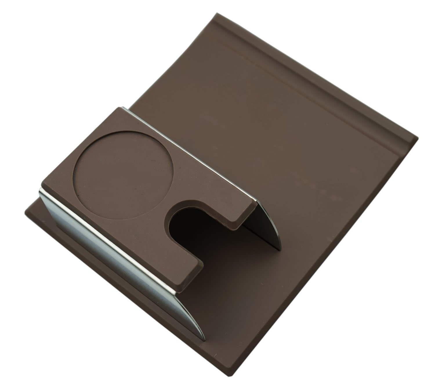 Bestblue Espresso Stainless Steel Tamper Mat Stand with Rubber Base Tamp Rest, Brown