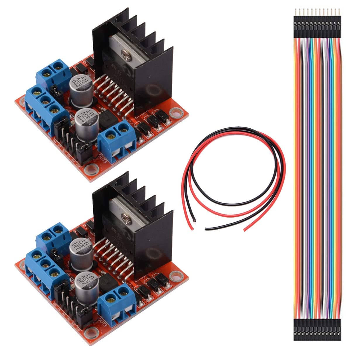 2PCS L298N Motor Drive Controller Board DC Dual H-Bridge Robot Stepper Motor Control and Drives Module for Arduino Smart Car With Dupont Cable
