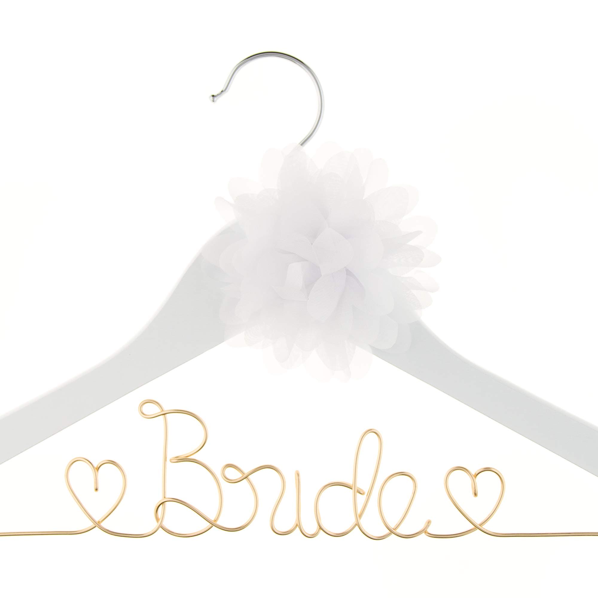 Bride to Be Wedding Dress Hanger Wooden and Wire Hangers for Brides Gowns, Dresses (White with Light Gold)