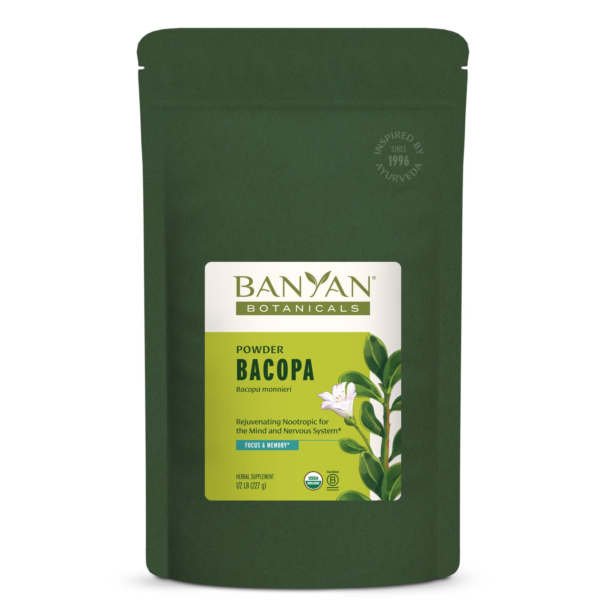 Bacopa Powder, 1/2 Pound - USDA Organic - Bacopa monniera - Ayurvedic Herb for Memory & Focus
