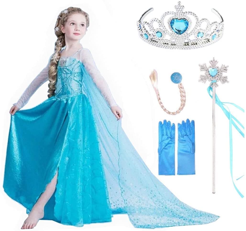VanStar Snow Queen Dress Girls Party Cosplay Girl Clothing Snow Queen Birthday Princess Dress Kids Costume Blue Costume With Accessory Set