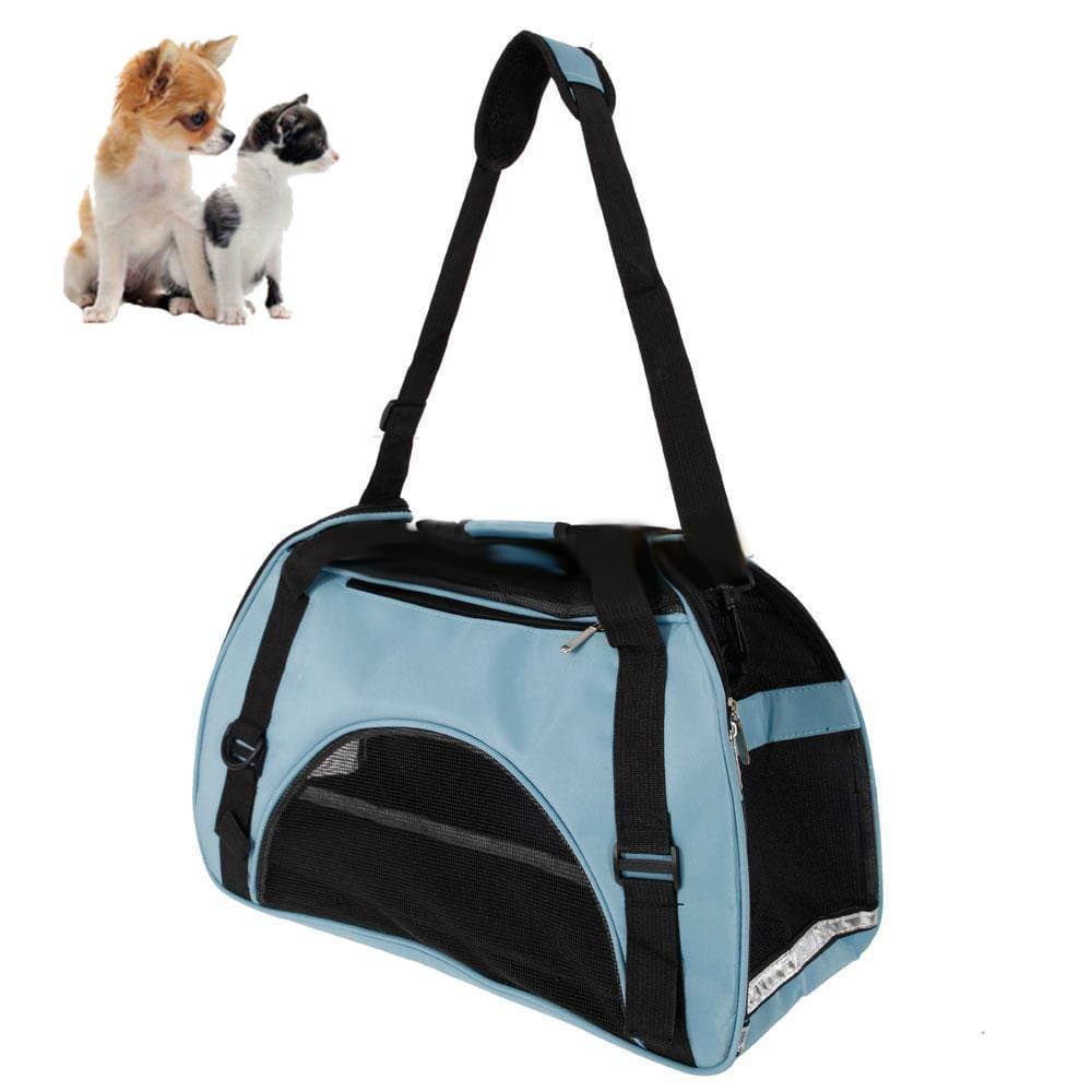 Hollow-out Portable Breathable Pet Handbag Carrier Soft Sided Cat Dog Tote Bag Travel | L size, Blue