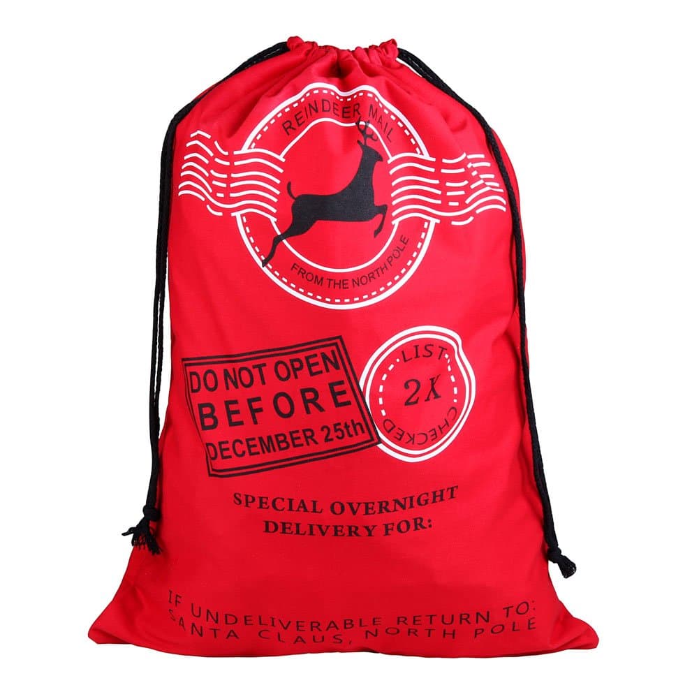 Extra Large Drawstring Santa Sack | Personalized Jumbo Santa Bags for Storing, Holiday Presents, Stocking Stuffers or Decorations