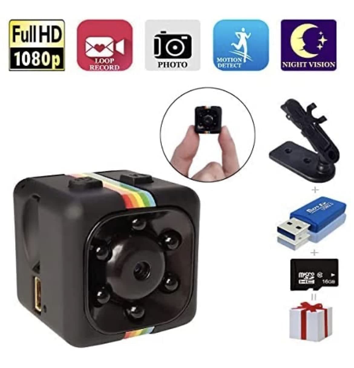 Spy Camera, Hidden Camera Mini Camera HD 1080P/720P Spy Cam Wireless Small Portable Night Vision Motion Detection for Home, Car, Drone, Office with 16GB Card & Card Reader