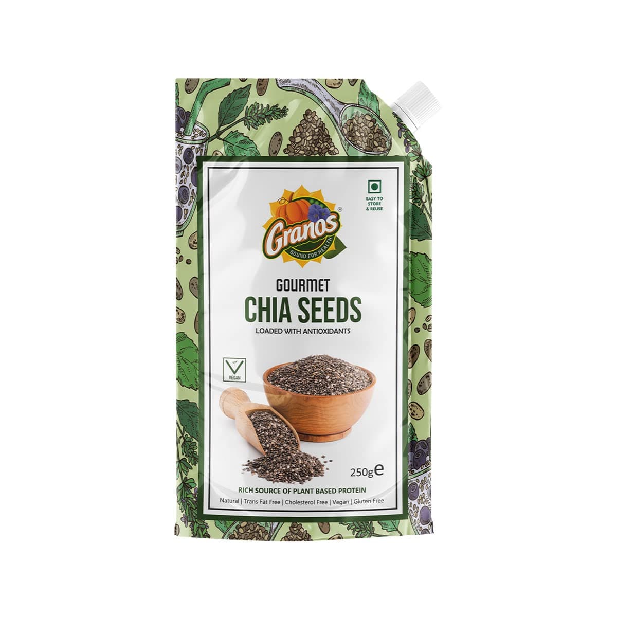 Sponsored Ad - Granos Raw Chia Seeds 250g, Healthy Seeds for Eating with Omega 3, Gluten Free, Vegan, Keto Friendly, Rich in Fiber & Protein, Helps Digestion & Weight Loss, No Added Preservatives (Pack of 1)