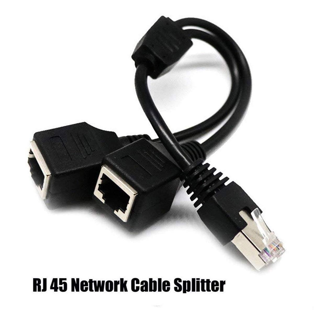 RJ45 Network 1 to 2 Port Ethernet Adapter Splitter, RJ45 Male 1 to 2 Female LAN Ethernet Splitter Adapter Cable Compatible with Cat5, Cat5e, Cat6, Cat7 (Black)